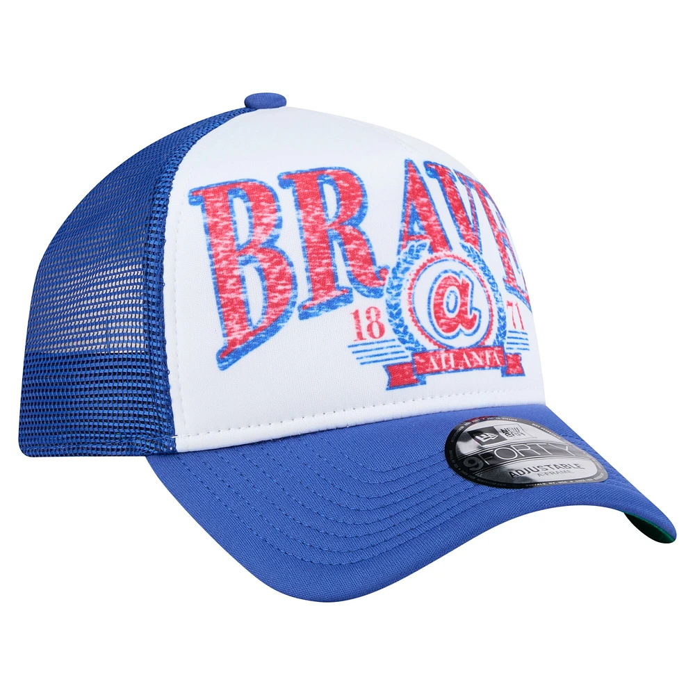 Men's New Era White/Royal Atlanta Braves Trucker A-Frame 9FORTY Adjustable Hat