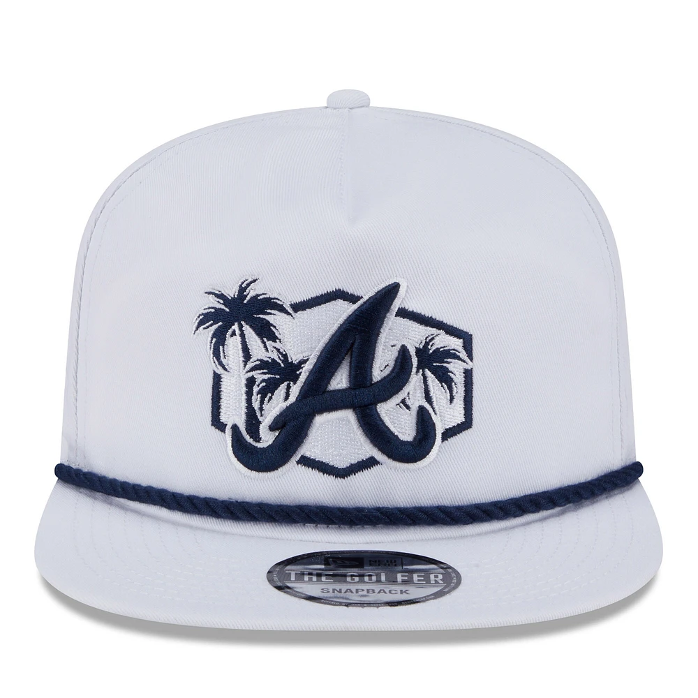 Casquette de golf à rabat Palmier blanche New Era pour homme, motif Atlanta Braves 2025, entraînement de printemps