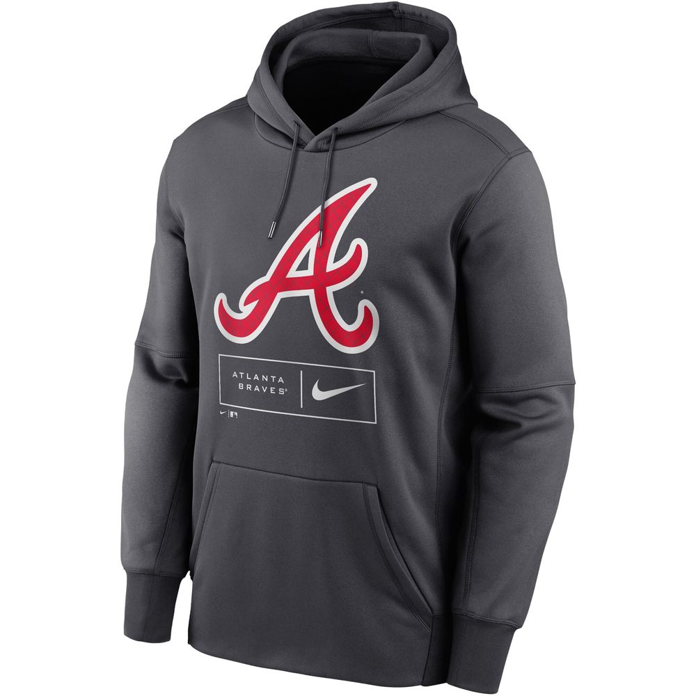 Men's Nike Anthracite Atlanta Braves Pattern Logo Performance - Pullover Hoodie