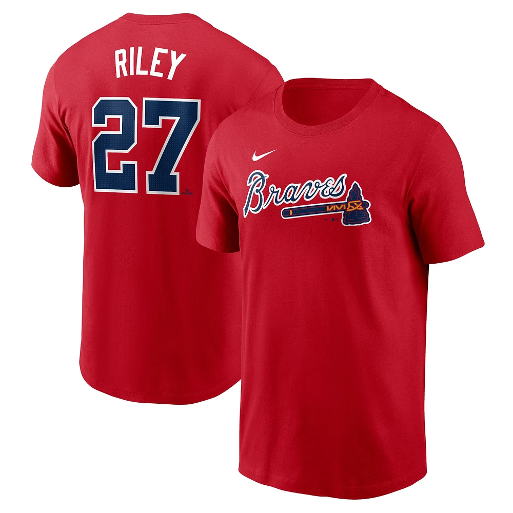 T-shirt avec nom et numéro Nike Austin Riley pour hommes, rouge, Atlanta Braves Fuse