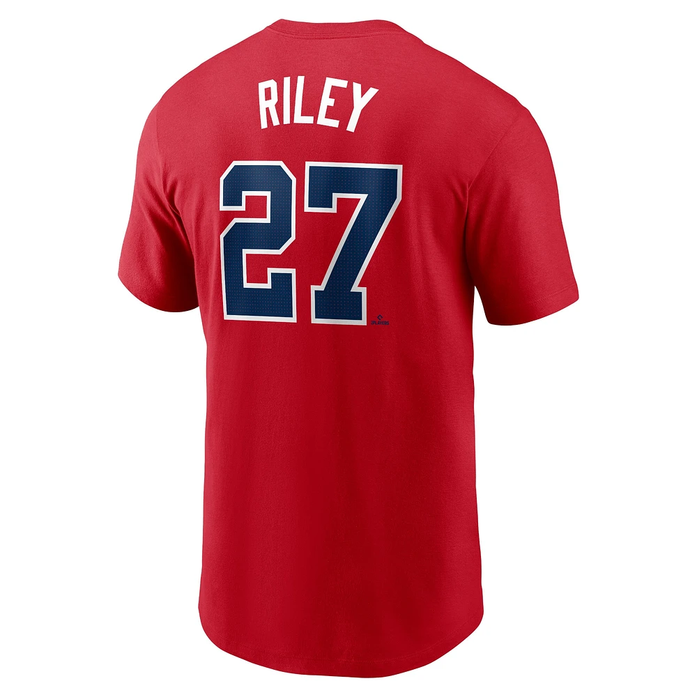 T-shirt avec nom et numéro Nike Austin Riley pour hommes, rouge, Atlanta Braves Fuse