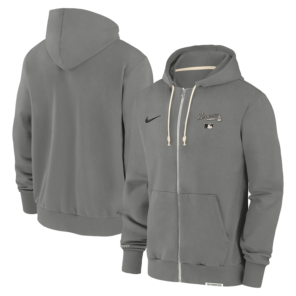 Men's Nike Charcoal Atlanta Braves Authentic Collection Travel Performance Full-Zip Hoodie