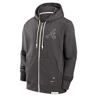 Sweat à capuche entièrement zippé Nike Charcoal Atlanta Braves Authentic Collection Travel Player Performance pour homme