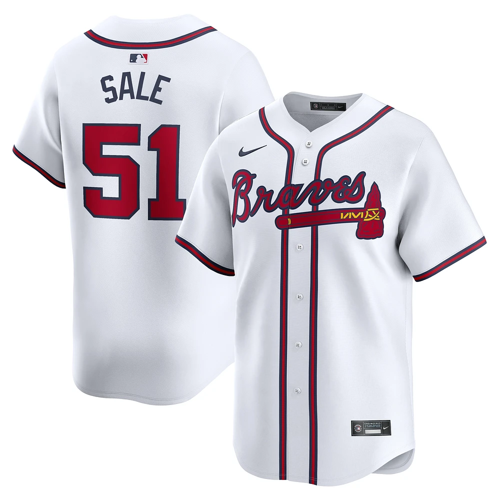 Maillot de joueur Nike Chris Sale pour hommes des Atlanta Braves Home Limited, blanc