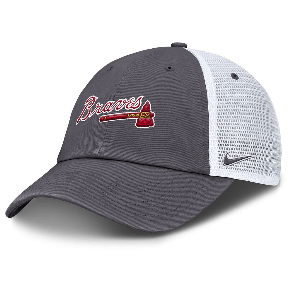 Casquette de camionneur ajustable Nike grise Atlanta Braves Wordmark Club pour homme