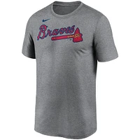 T-shirt Nike gris Atlanta Braves Wordmark Legend Performance pour homme