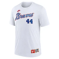 Men's Nike  Hank Aaron White Atlanta Braves Cooperstown Collection Tri-Blend Name & Number T-Shirt