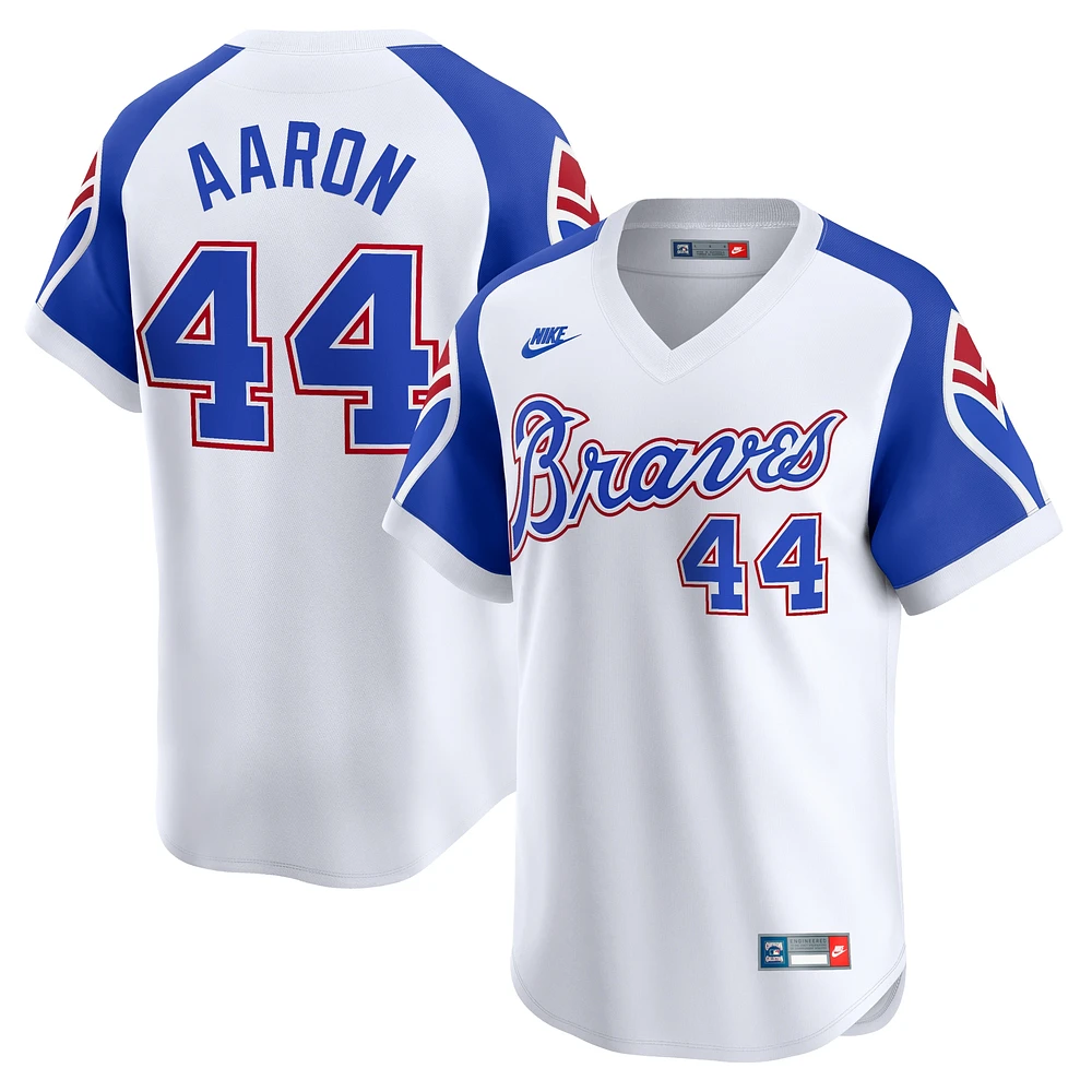 Maillot Nike Hank Aaron pour hommes, blanc, Atlanta Braves, Throwback Cooperstown Limited