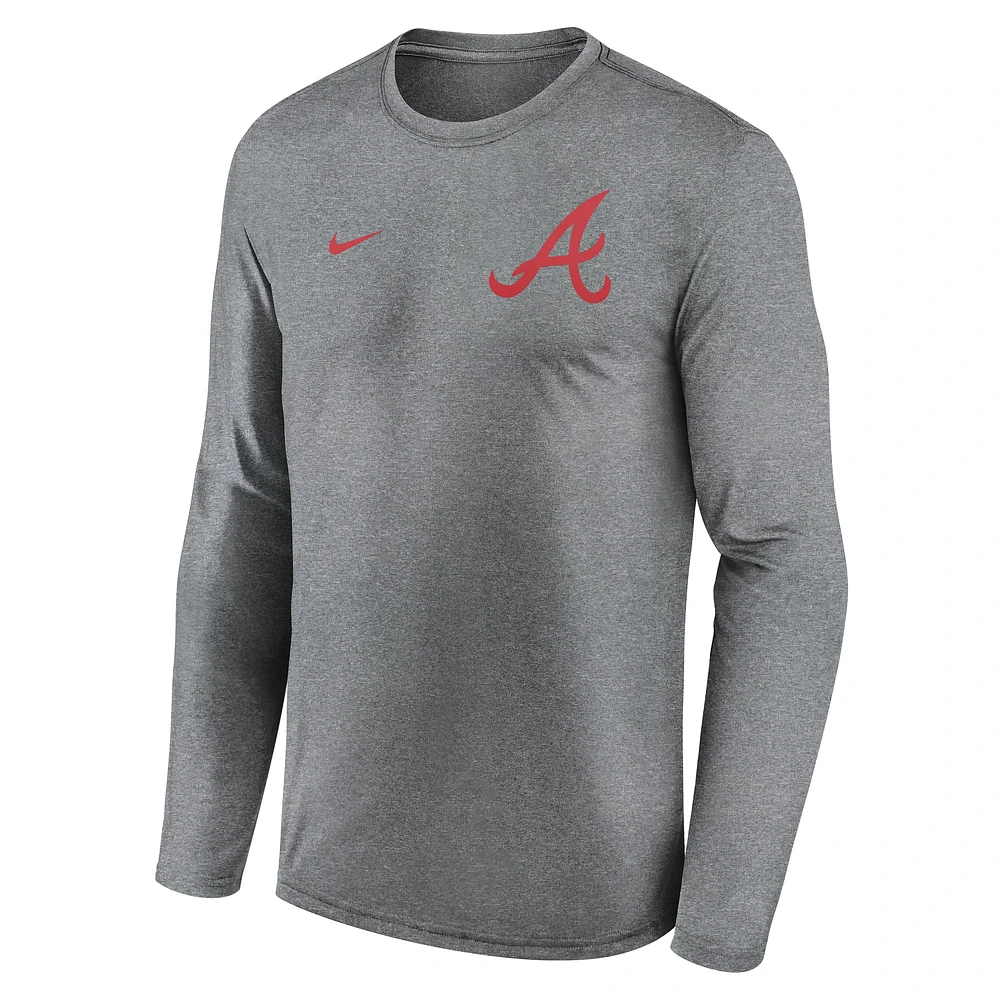 Men's Nike Heather Charcoal Atlanta Braves 2-Hit Legend Performance Long Sleeve T-Shirt