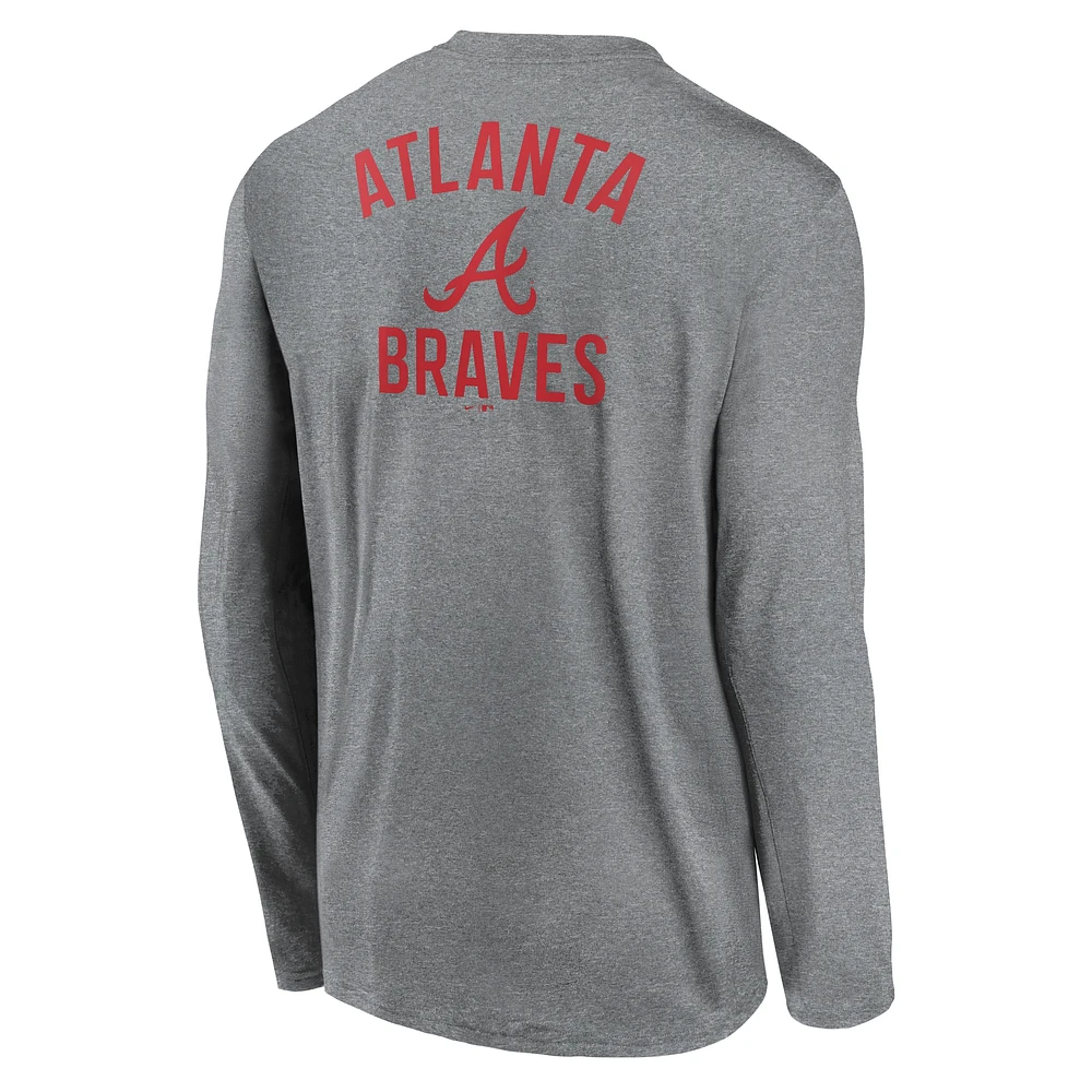 Men's Nike Heather Charcoal Atlanta Braves 2-Hit Legend Performance Long Sleeve T-Shirt