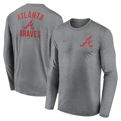 Men's Nike Heather Charcoal Atlanta Braves 2-Hit Legend Performance Long Sleeve T-Shirt