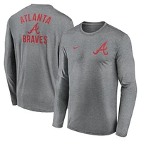 Men's Nike Heather Charcoal Atlanta Braves 2-Hit Legend Performance Long Sleeve T-Shirt