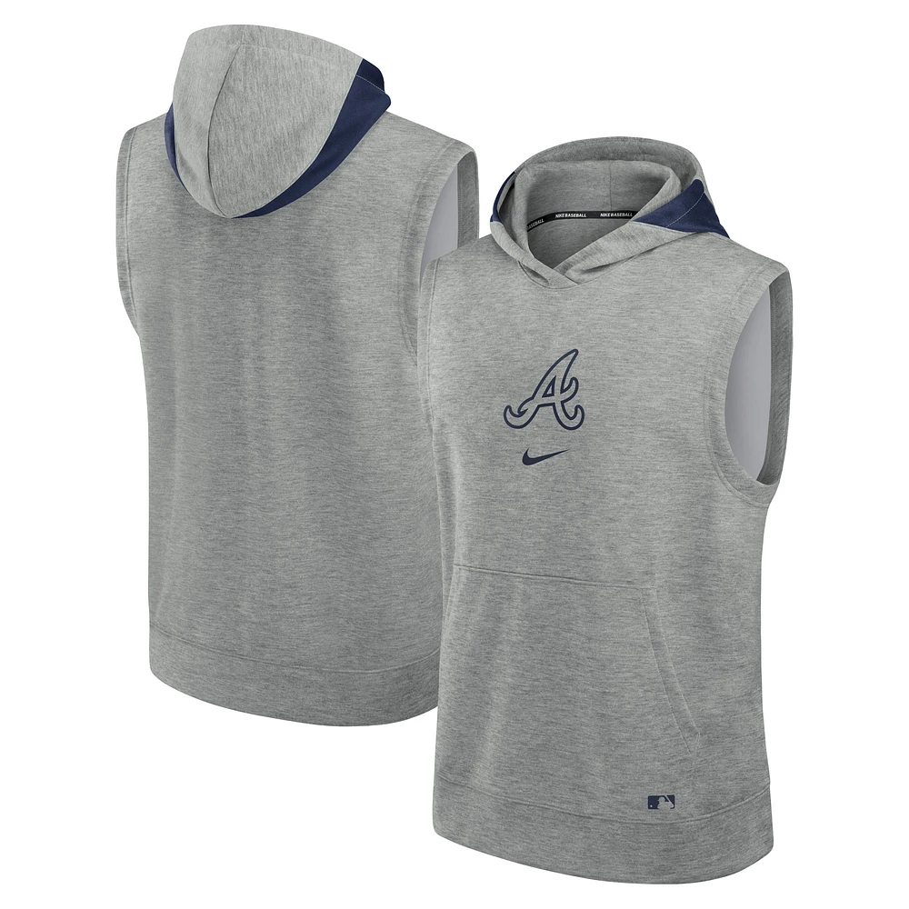 Men's Nike Heather Gray Atlanta Braves Authentic Collection Early Work Performance Sleeveless Pullover Hoodie