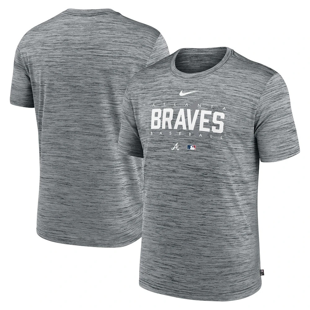 T-shirt d'entraînement pour homme Nike Atlanta Braves Authentic Collection Velocity Performance, gris chiné