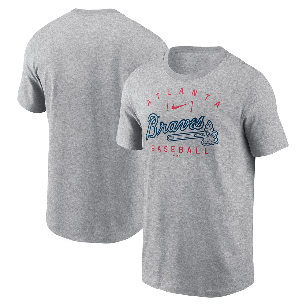 T-shirt Nike gris chiné Atlanta Braves Home Team Athletic Arch pour homme