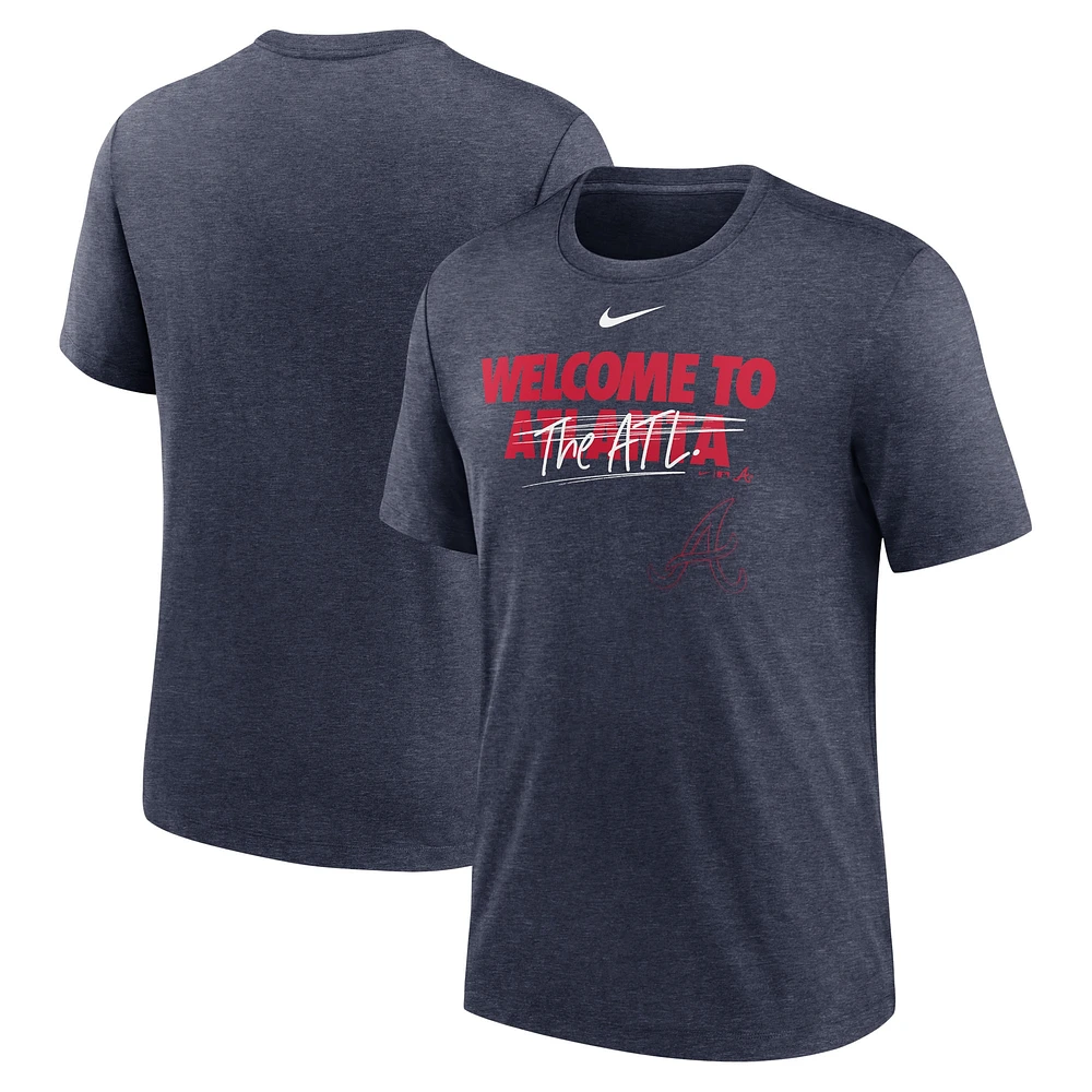 Men's Nike Heather Navy Atlanta Braves Home Spin Tri-Blend T-Shirt