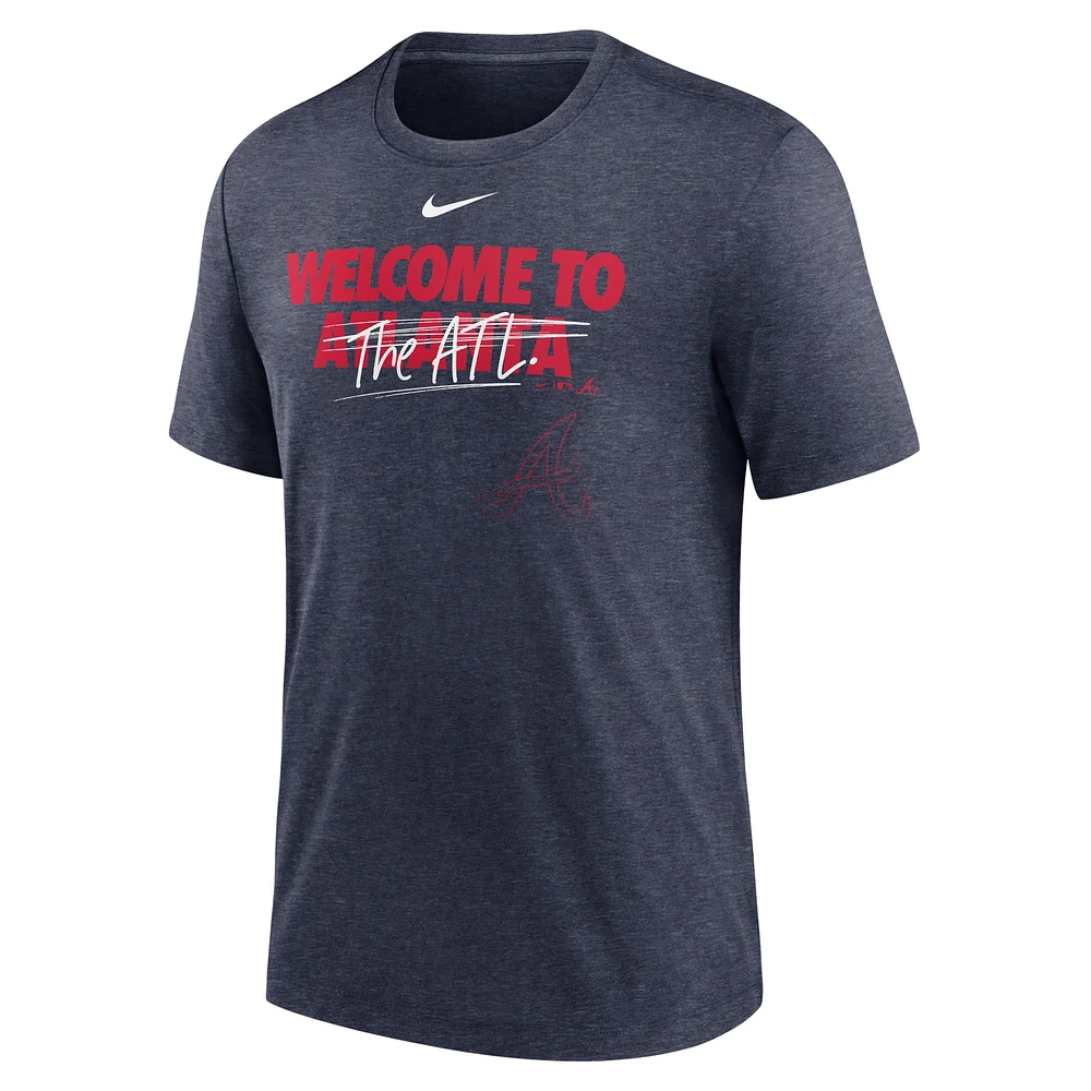 Men's Nike Heather Navy Atlanta Braves Home Spin Tri-Blend T-Shirt