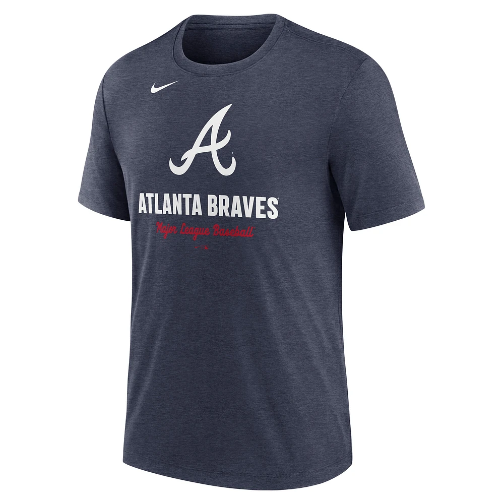 Men's Nike Heather Navy Atlanta Braves Logo Tri-Blend T-Shirt