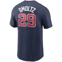 T-shirt avec nom et numéro Nike John Smoltz Atlanta Braves Cooperstown Collection pour homme, bleu marine