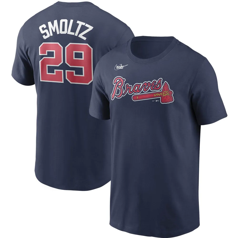 T-shirt avec nom et numéro Nike John Smoltz Atlanta Braves Cooperstown Collection pour homme, bleu marine