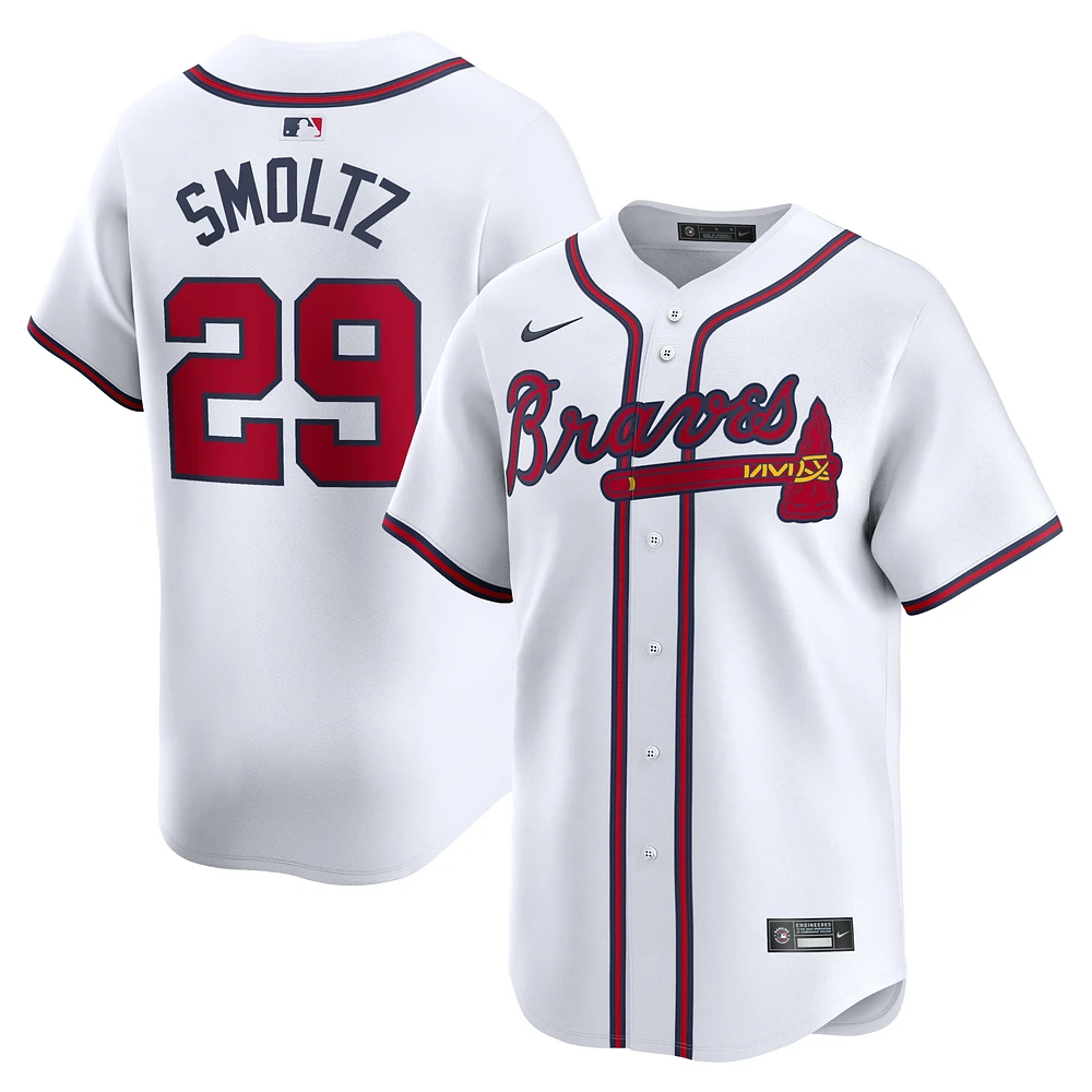 Maillot de joueur Nike John Smoltz pour hommes, blanc, Atlanta Braves, domicile limité