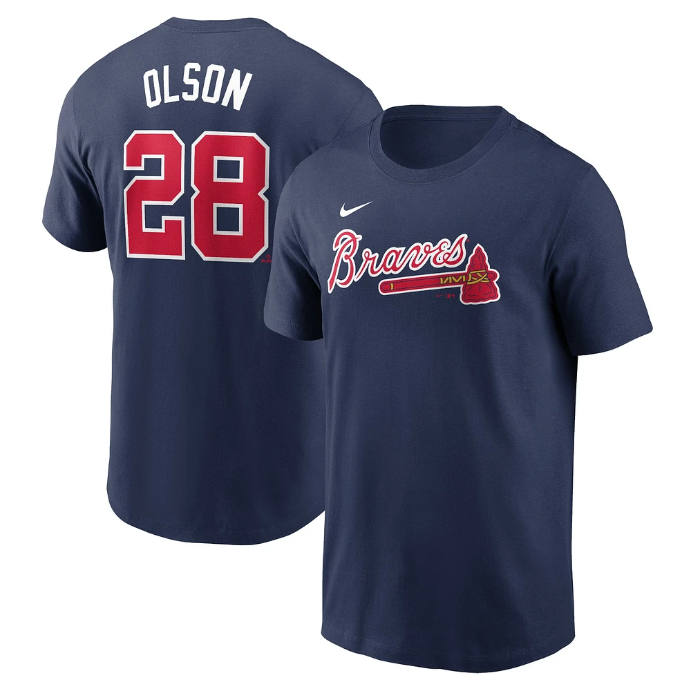 T-shirt avec nom et numéro Nike Matt Olson pour hommes, bleu marine, Atlanta Braves Fuse