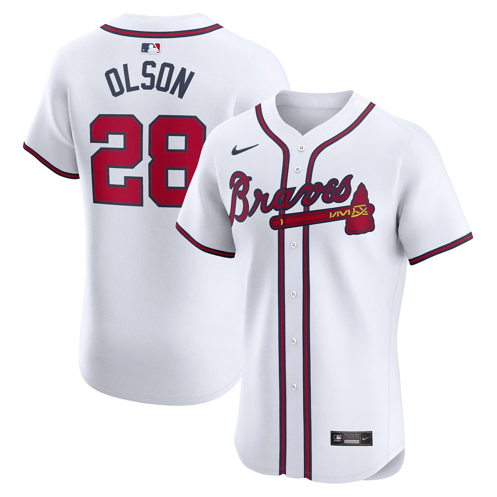 Maillot de joueur d'élite à domicile Nike Matt Olson des Braves d'Atlanta blanc pour hommes