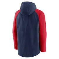 Sweat à capuche entièrement zippé Nike Atlanta Braves Authentic Collection Performance Raglan pour homme, bleu marine/rouge