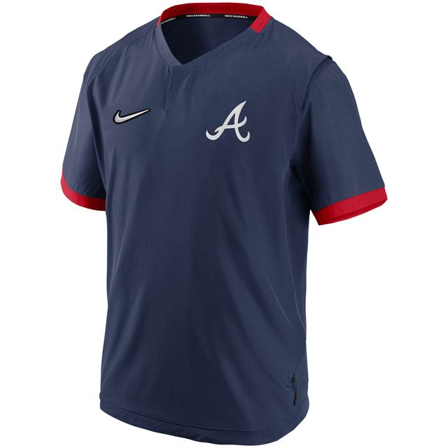 Veste à enfiler chaude manches courtes Nike pour hommes, bleu marine/rouge, Atlanta Braves Authentic Collection