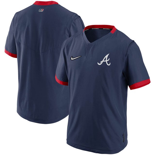 Veste à enfiler chaude manches courtes Nike pour hommes, bleu marine/rouge, Atlanta Braves Authentic Collection