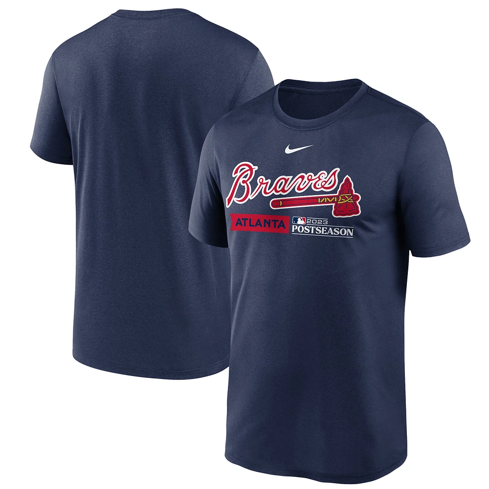 T-shirt Dugout Nike pour homme, bleu marine, Atlanta Braves, collection authentique, séries éliminatoires 2023