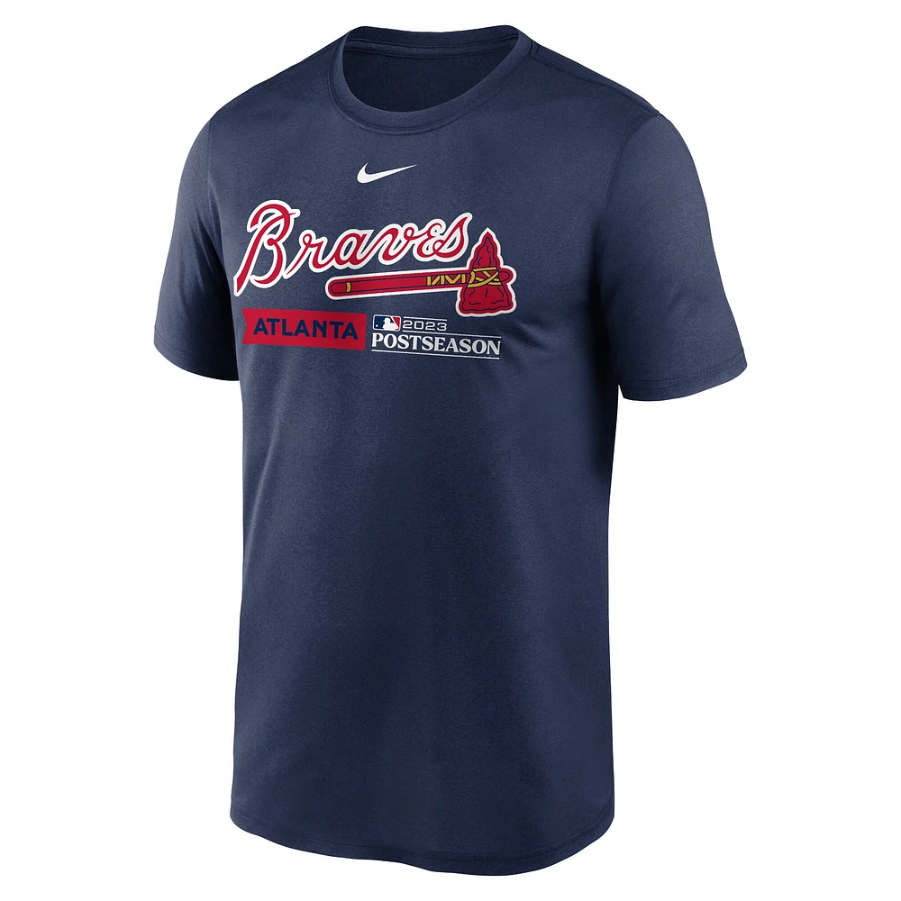 T-shirt Dugout Nike pour homme, bleu marine, Atlanta Braves, collection authentique, séries éliminatoires 2023