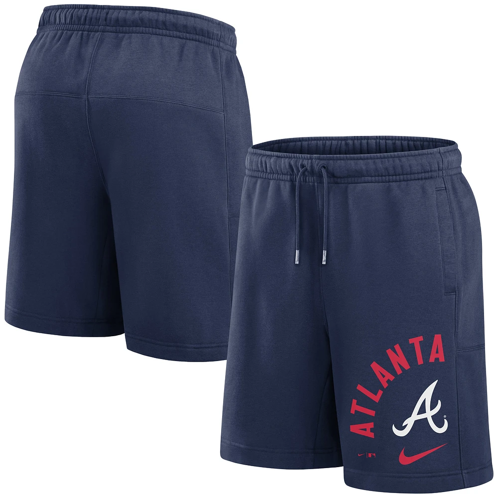 Men's Nike Navy Atlanta Braves Arched Kicker Fleece Shorts