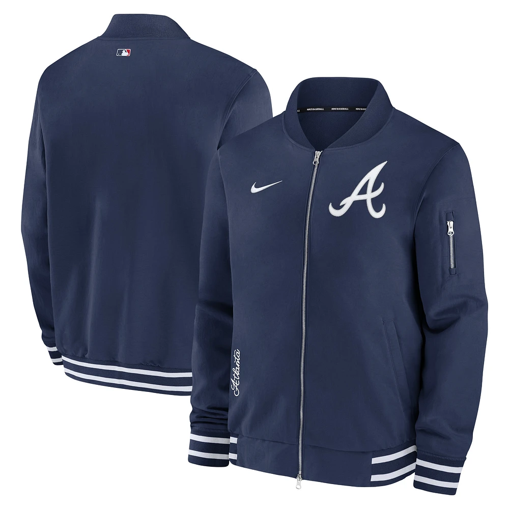 Men's Nike Navy Atlanta Braves Authentic Collection Full-Zip Bomber Jacket