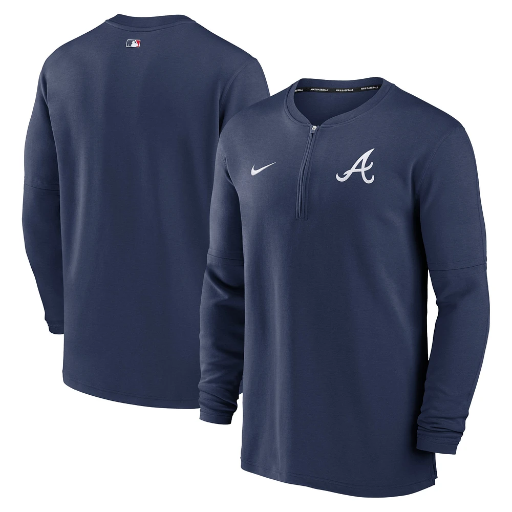 Haut à quart de zip Nike pour hommes, collection authentique des Atlanta Braves, bleu marine, Game Time Performance