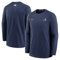 T-shirt à manches longues Nike Atlanta Braves Authentic Collection Logo Performance pour homme - Bleu marine