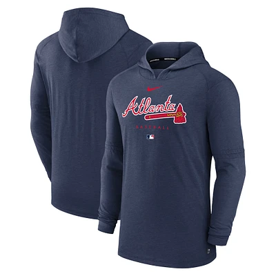 Sweat à capuche enfiler tri-mélange Performance Nike Atlanta Braves Authentic Collection pour homme - Bleu marine