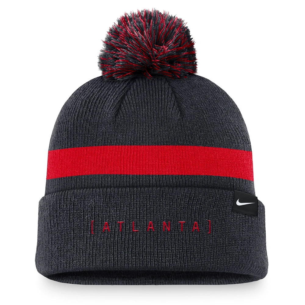 Bonnet en tricot à revers Nike pour hommes, bleu marine, Atlanta Braves, Hometown Peak, avec pompon