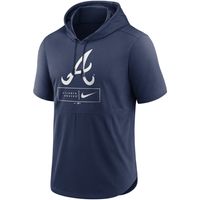 Men's Nike Navy Atlanta Braves Logo Lockup Performance - Short Sleeve Pullover Hoodie