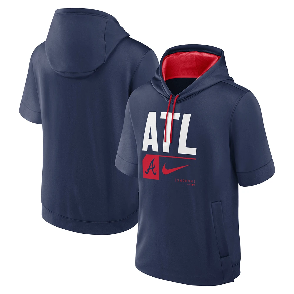 Sweat à capuche manches courtes Nike pour hommes, bleu marine, Atlanta Braves, Tri-Code Lockup