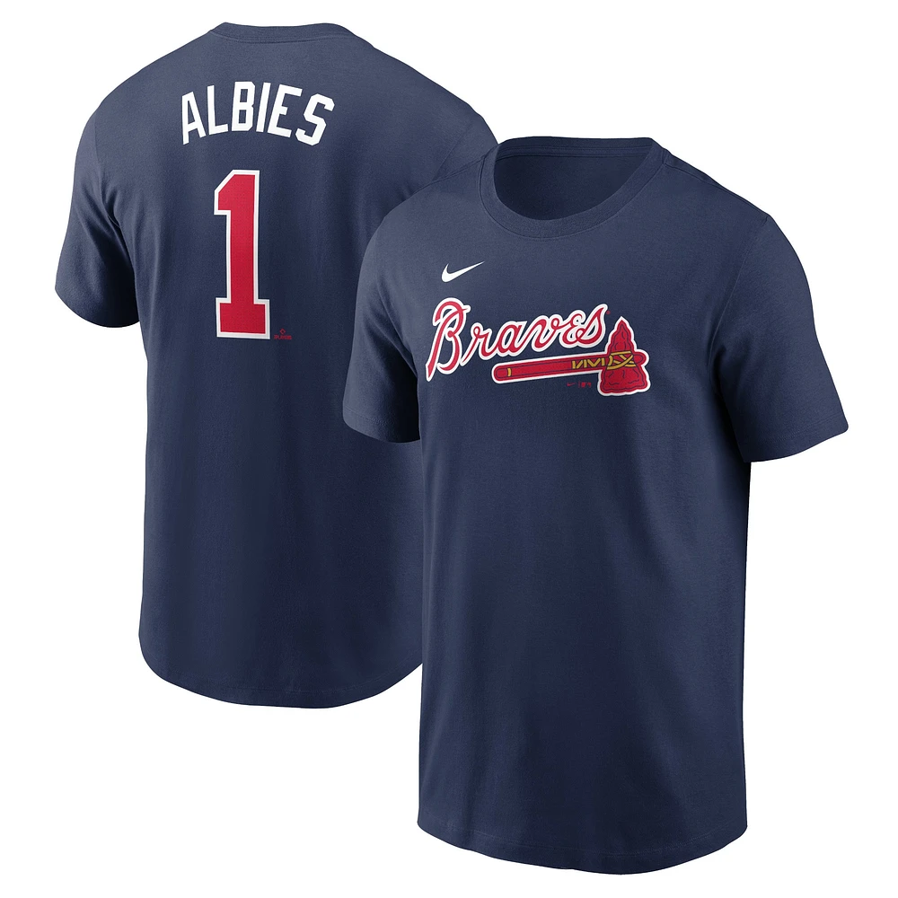 T-shirt avec nom et numéro Nike Ozzie Albies pour hommes, bleu marine, Atlanta Braves Fuse