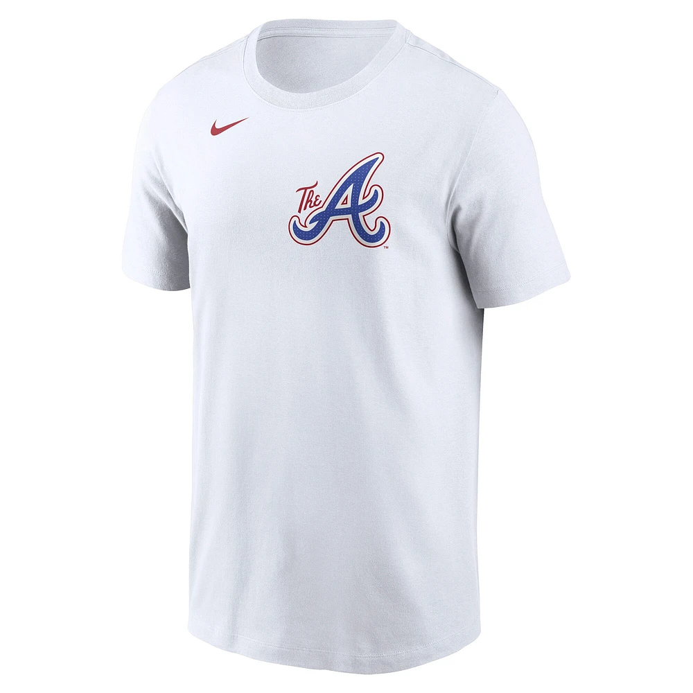 T-shirt Nike Ozzie Albies blanc pour homme Atlanta Braves 2024 City Connect Fuse avec nom et numéro