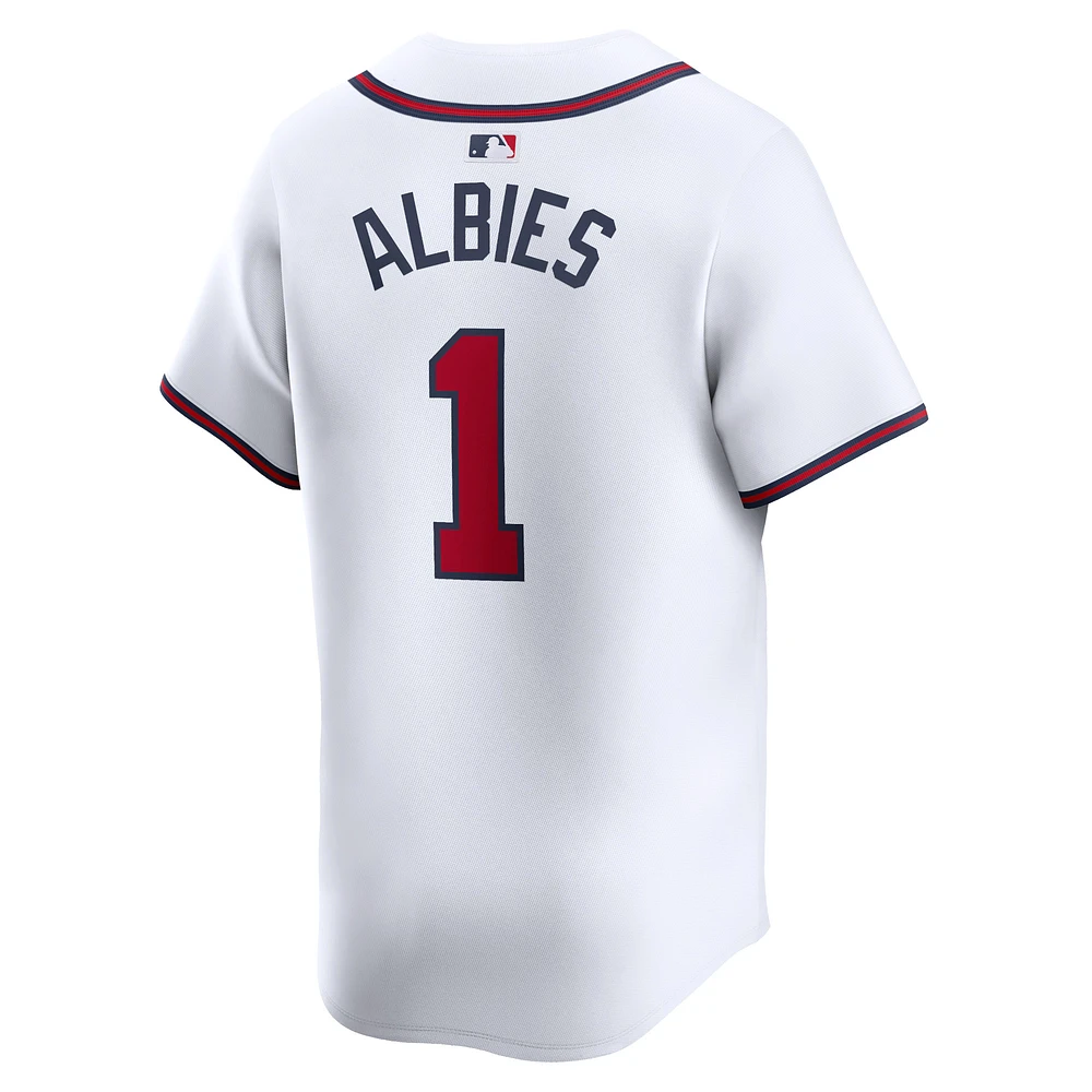 Maillot de joueur Nike Ozzie Albies pour hommes, blanc, Atlanta Braves, domicile limité