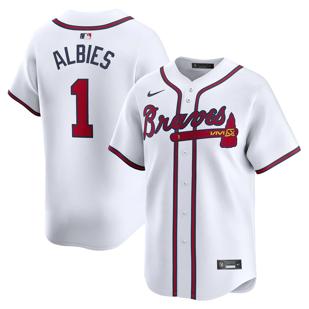 Maillot de joueur Nike Ozzie Albies pour hommes, blanc, Atlanta Braves, domicile limité