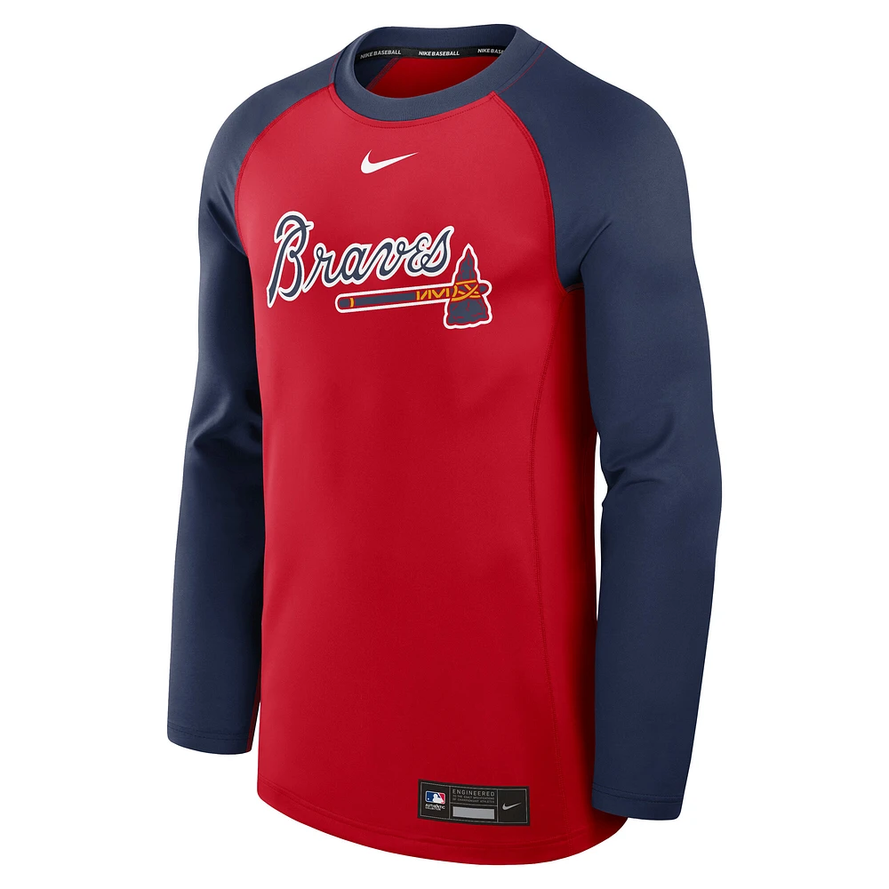 Sweat-shirt à capuche Nike rouge/bleu marine Atlanta Braves Authentic Collection Game Time Performance pour homme