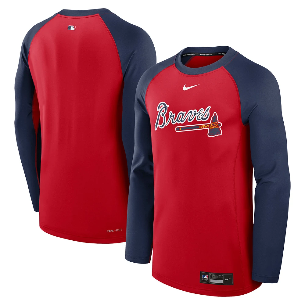Sweat-shirt à capuche Nike rouge/bleu marine Atlanta Braves Authentic Collection Game Time Performance pour homme