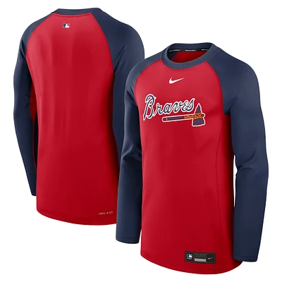 Sweat-shirt à capuche Nike rouge/bleu marine Atlanta Braves Authentic Collection Game Time Performance pour homme