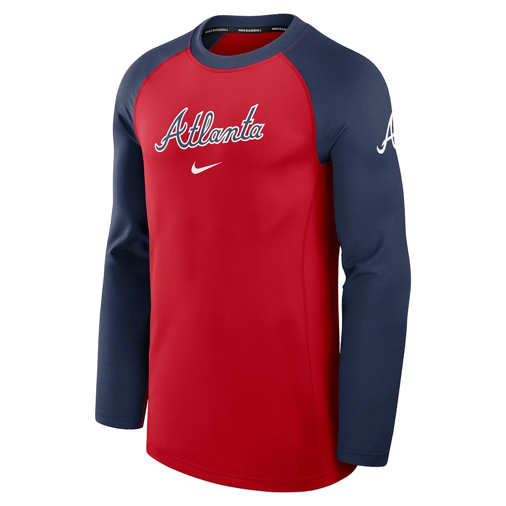 T-shirt à manches longues Nike Atlanta Braves Authentic Collection Game Time Raglan Performance pour homme, rouge