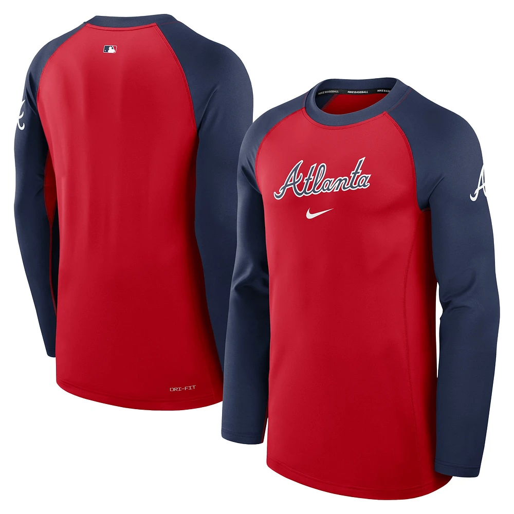 T-shirt à manches longues Nike Atlanta Braves Authentic Collection Game Time Raglan Performance pour homme, rouge