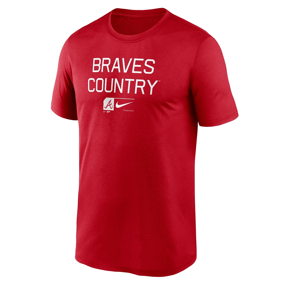 T-shirt Nike rouge Atlanta Braves Baseball Phrase Legend Performance pour homme